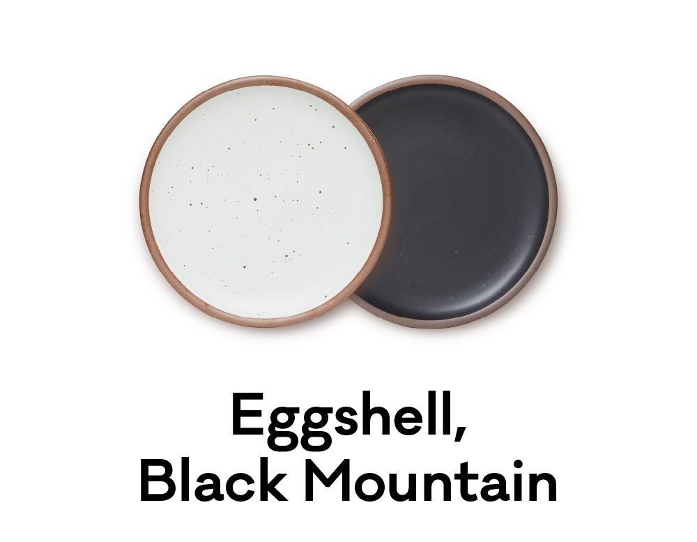 A white plate and a black plate are positioned next to each other. Underneath it reads 