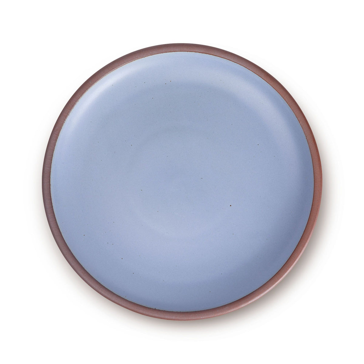 A large ceramic platter in a periwinkle color featuring an unglazed rim.