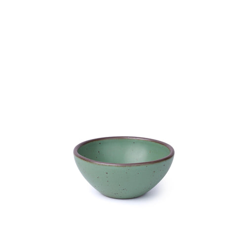 A small, deep ceramic bowl perfect for two scoops of ice cream in a viridian green glaze with a matte finish.