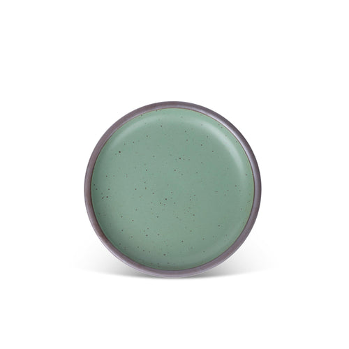 A ceramic plate fit for lunch of small meals in a viridian green glaze with a matte finish.