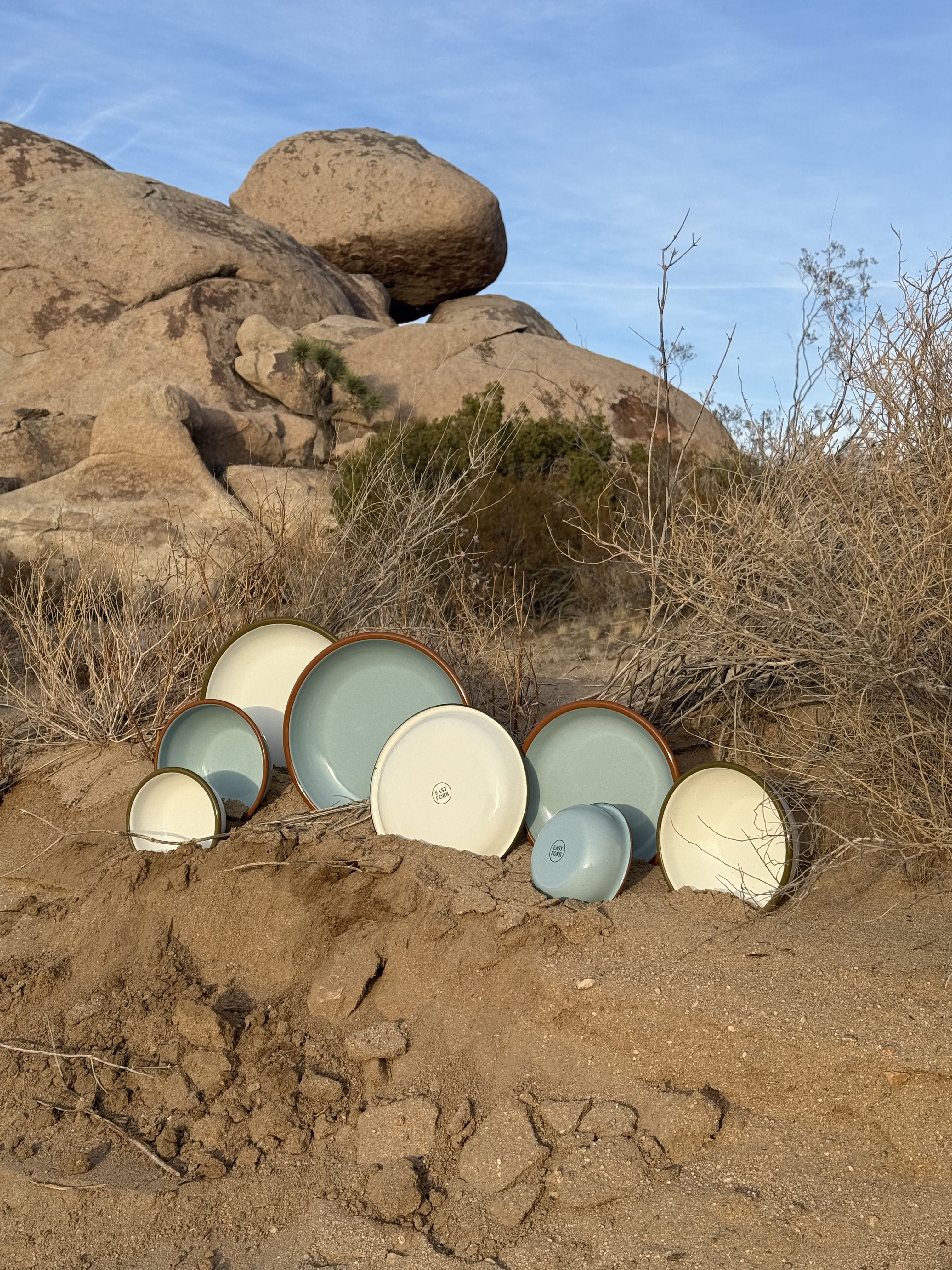 East Fork Enamelware sticking out of the dessert ground