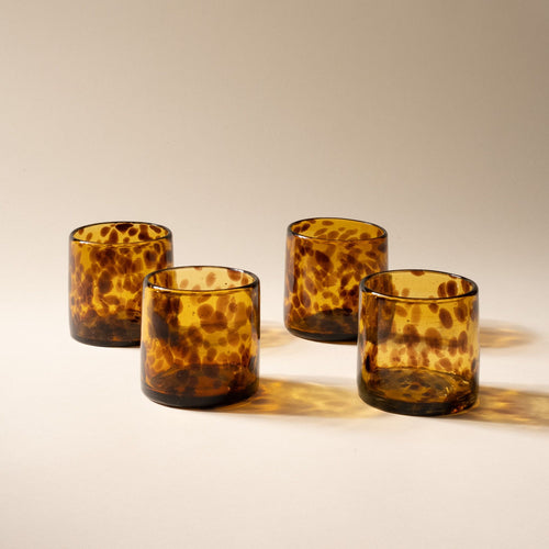 4 tortoiseshell short transparent drinking glasses