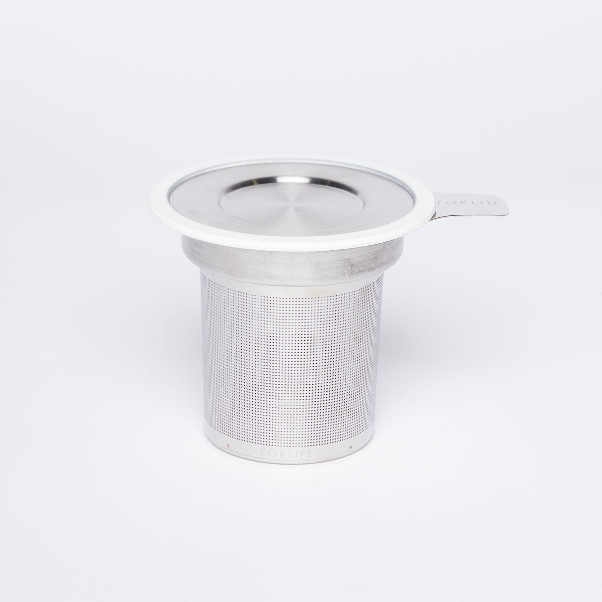 Extra-fine stainless-steel infuser with cylinder base and white silicone lined steel top