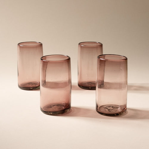4 light plum tall transparent drinking glasses